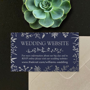 Elegant Navy & Silver Floral Wedding Collectie Informatiekaartje