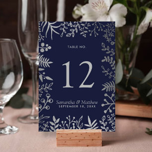 Elegant Navy & Silver Floral Wedding Collectie Kaart