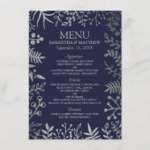 Elegant Navy & Silver Floral Wedding Collectie Menu (Voorkant)