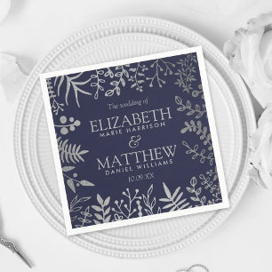 Elegant Navy & Silver Floral Wedding Collectie Servet