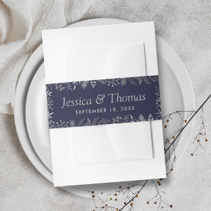 Elegant Navy & Silver Floral Wedding Collectie Uitnodigingen Wikkel