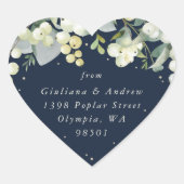Elegant Navy Snowberry + Eucalyptus Adres Hart Sticker (Voorkant)