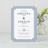 Elegant Navy Striped Wedding Invitation (Debout devant)