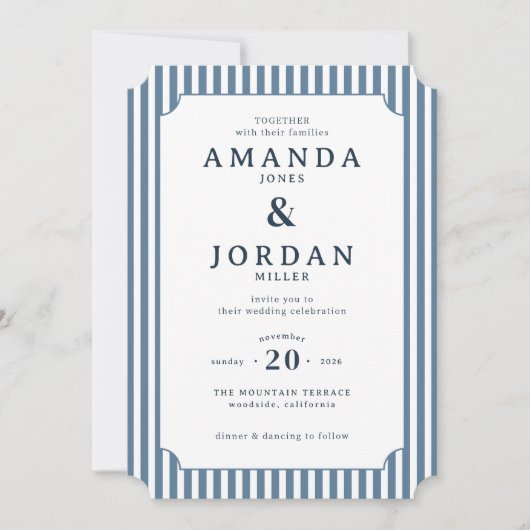 Elegant Navy Striped Wedding Invitation (Devant)