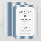 Elegant Navy Striped Wedding Invitation (Devant / Derrière)