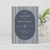 Elegant Navy Striped Wedding Invitation (Debout devant)