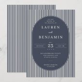 Elegant Navy Striped Wedding Invitation (Devant / Derrière)