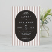 Elegant Navy Striped Wedding Invitation (Debout devant)
