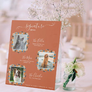 Elegant Navy Terracota 3 Foto Pet Signature Drink Reclamebord Met Voetstuk