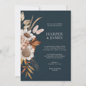 Elegant Navy Terracotta Floral Boho Fall Bruiloft Kaart (Voorkant)