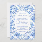 Elegant Navy Toile Rose Wedding Invitation (Devant)