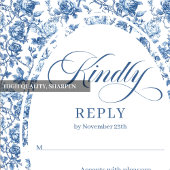 Elegant Navy Toile Roses Wedding RSVP Card  Kaartje