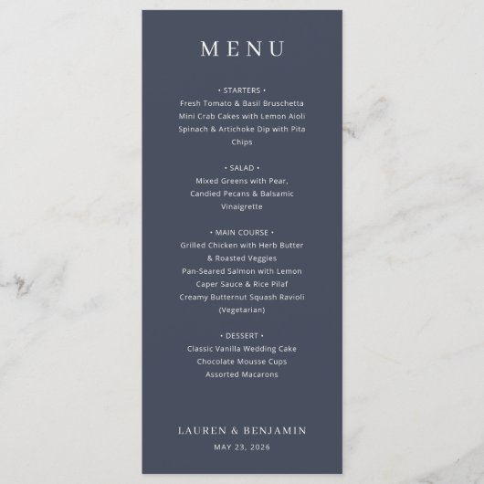 Elegant Navy Typographic Menu (Devant)