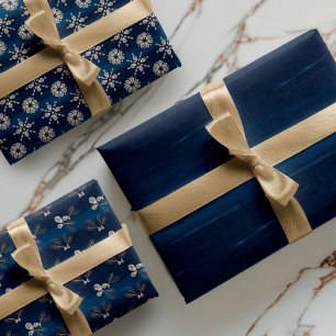 Elegant Navy Waterverf Ink & Golden Jewels Wrappi Inpakpapier Vel
