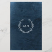 Elegant Navy Waterverf Monogram Weddenschap Menu (Achterkant)