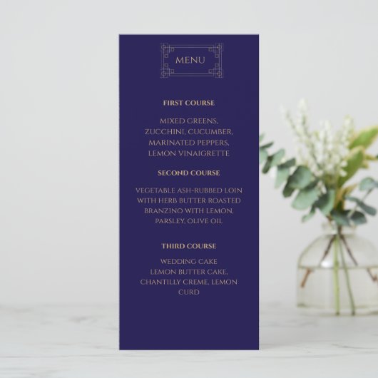 Elegant Navy wedding Menu (Staand voorkant)