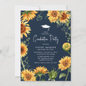 Elegant Navy & Yellow Sunflower Afstuderen Kaart (Voorkant)