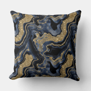 Elegant Navyblauw en Gouden Glitter Agate Patroon Kussen