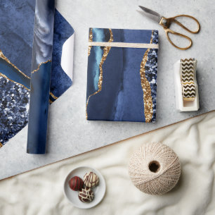 Elegant Navyblauw en Gouden Glitter Oceaan Agiet Cadeaupapier