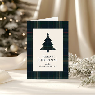 Elegant Navyblauw en Groen Geruit Kerstmis Feestdagen Kaart