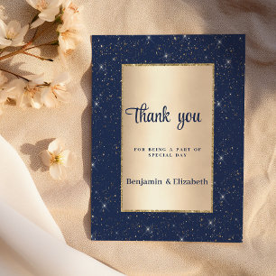 Elegant navyblauw goud glitterserpentine bedankt  kaart