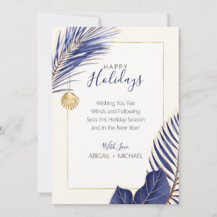 Elegant Navyblauw & Goud Strand Tropisch Kerstfees Feestdagenkaart
