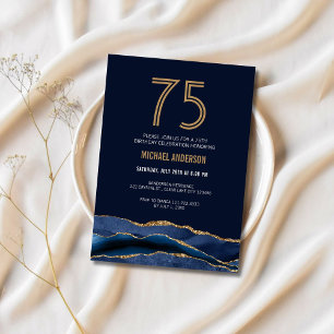 Elegant Navyblauw Gouden 75ste Verjaardagsfeestje Kaart