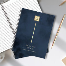 Elegant Navyblauw Gouden Monogram Spiraal