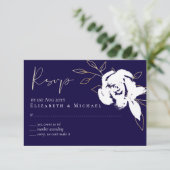 Elegant Navyblauw Wit Goud Trouw RSVP Menu (Staand voorkant)