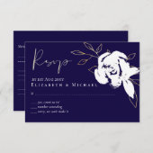 Elegant Navyblauw Wit Goud Trouw RSVP Menu (Voorkant / Achterkant)