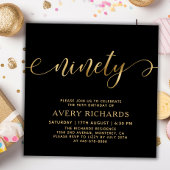 Elegant negentig gouden script zwart 90ste verjaar kaart