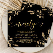 Elegant negentig gouden script zwart 90ste verjaar kaart