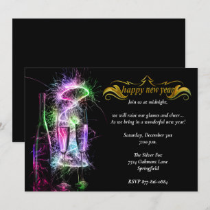 Elegant Neon Champagne New Years Eve Party Kaart