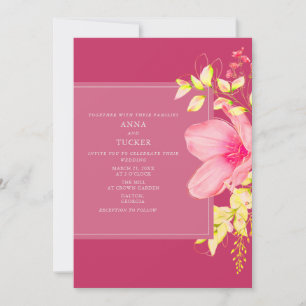 Elegant Neon Pink Floral Wedding Kaart
