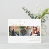 Elegant Nepgoud Effect Traliewerk Dankbaar 3 Foto' Bedankkaart (Staand voorkant)