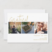 Elegant Nepgoud Effect Traliewerk Dankbaar 3 Foto' Bedankkaart (Voorkant)
