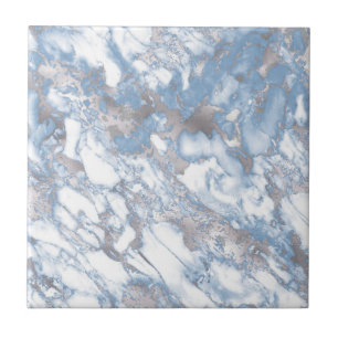 Elegant Nepmarmer Wit Stofblauw Zilver Tegeltje