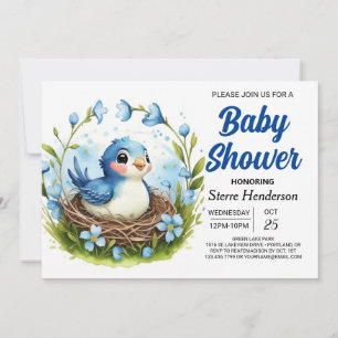 Elegant Nest Woodland Bird Boy Baby shower Kaart