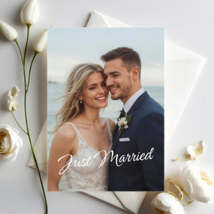 Elegant net getrouwd bruiloft foto aankondiging briefkaart