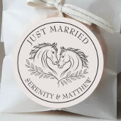 Elegant net getrouwd paard rustieke land bruiloft ronde sticker