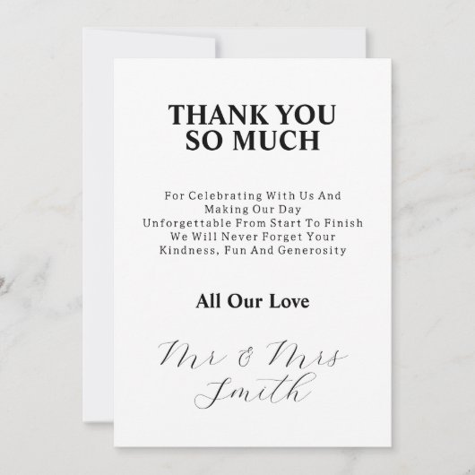 Elegant net getrouwd zwart-wit bruiloft foto bedankkaart (Voorkant)