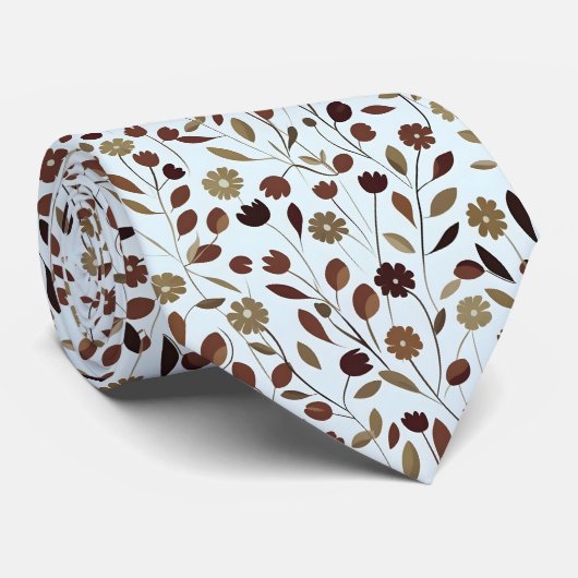 Elegant neutraal bloemmotief in bruine tinten stropdas (Opgerold)