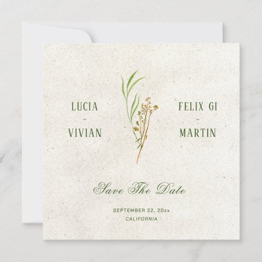 Elegant Neutraal Crème Groen Rustiek Save The Date Kaart (Voorkant)