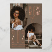 Elegant neutraal foto Afstuderen Folie Uitnodiging (Voorkant)