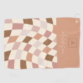 Elegant neutraal geruit gepersonaliseerd monogram golfhanddoek (Horizontaal)