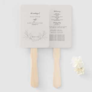 Elegant Neutraal Hand-Drawn Foliage Wedding Progra Handwaaier