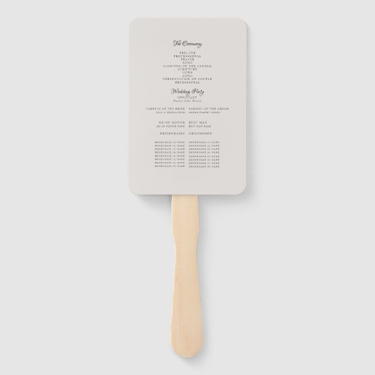 Elegant Neutraal Hand-Drawn Foliage Wedding Progra Handwaaier (Achterkant)