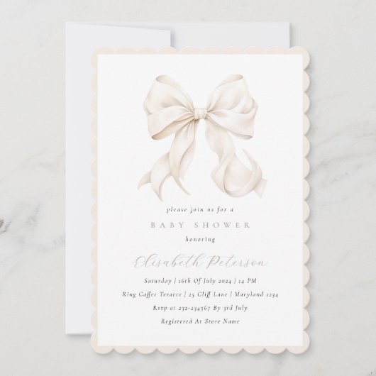 Elegant Neutral Bow Baby shower Uitnodiging (Voorkant)