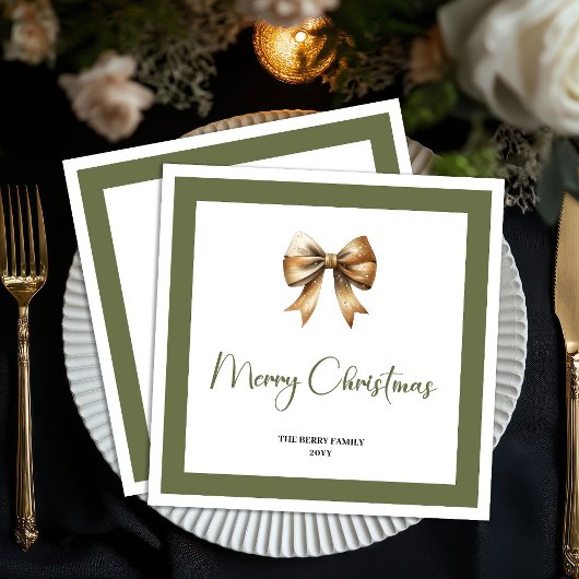 Elegant Neutral Christmas Bow Personalized Napkin Servet
