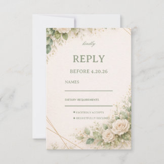 Elegant Neutral Greenery Floral RSVP Kaartje